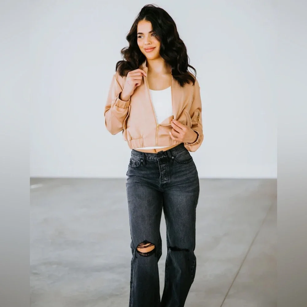 Lovepoem by Block Gianna Satin Bomber Jacket in rose gold, Small - Picture 2 of 10